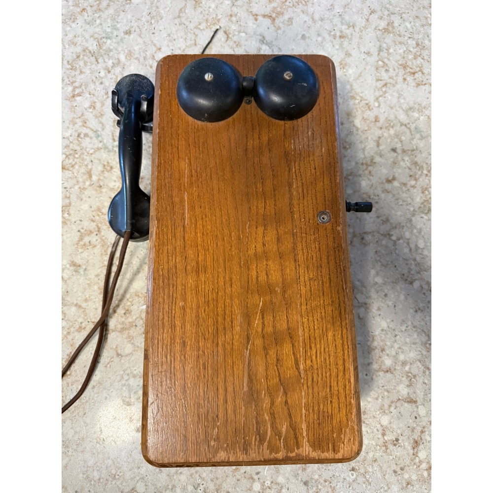Antique Automatic Electric Wood Wall Telephone Magneto Hand Crank Oak Case‎ 48A